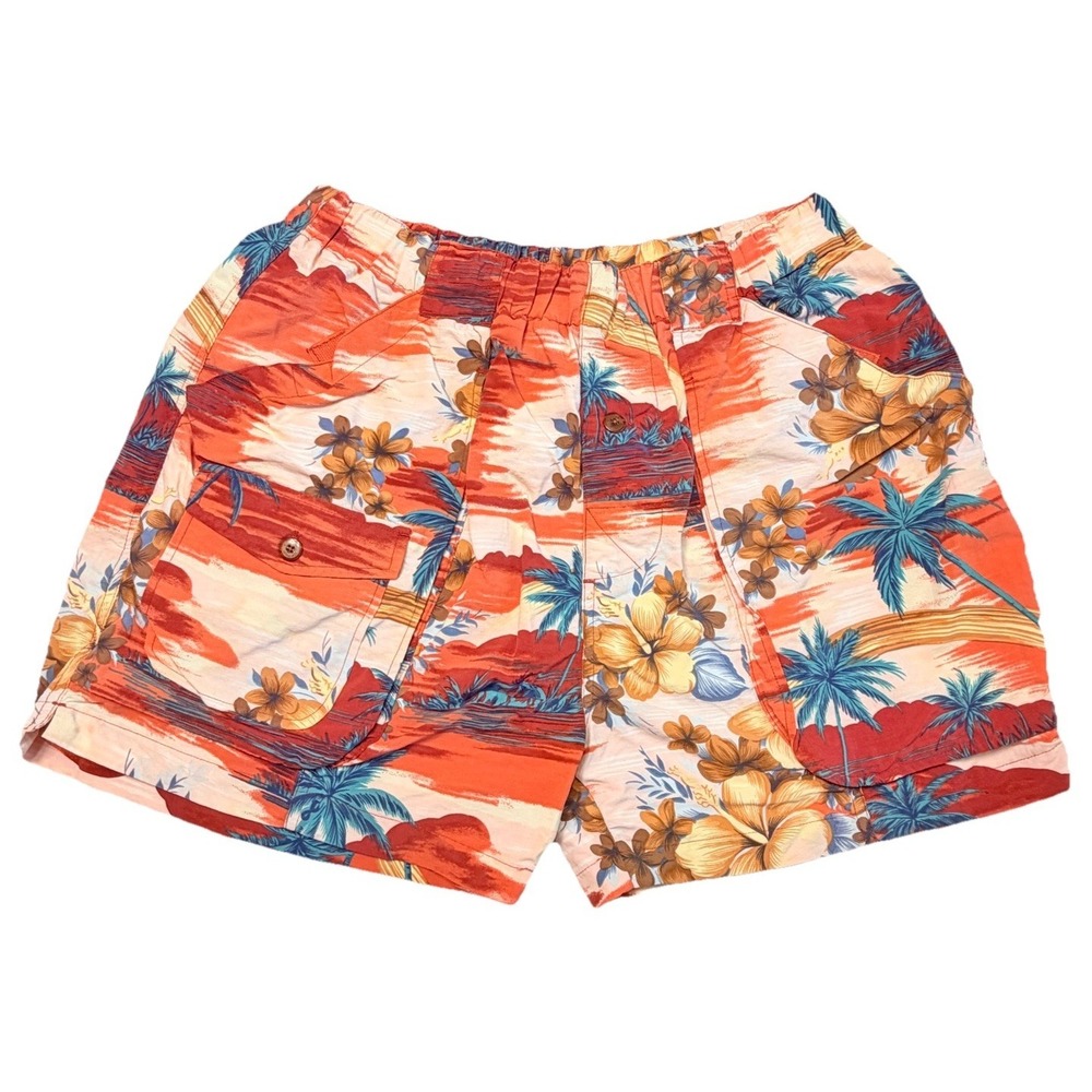 Vintage Tommy Bahama Swim Trunks Mens Medium Black Hawaiian Floral Print